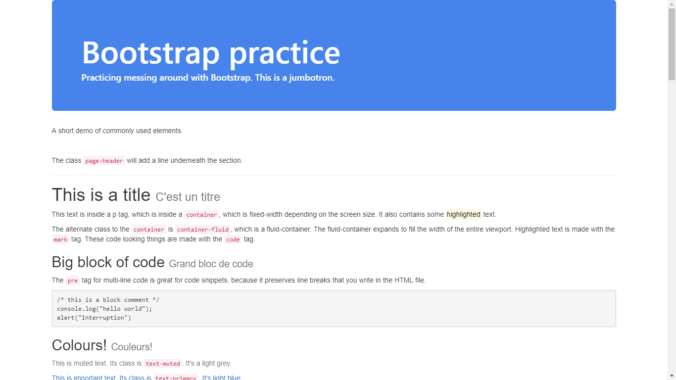 Screenshot of Bootstrap Practice